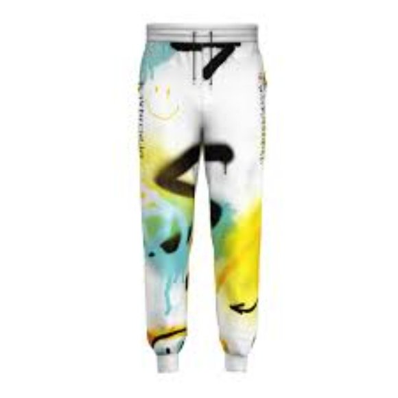 FreshHoods White Joggers, Licensed: The Smiley Co. Collab., Sz. L, NWT $70 MSRP - Picture 1 of 14